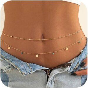 🆕 Women Gold Rhinestone Peal Back Chain Necklace Lingerie Waist Belly Jewelry